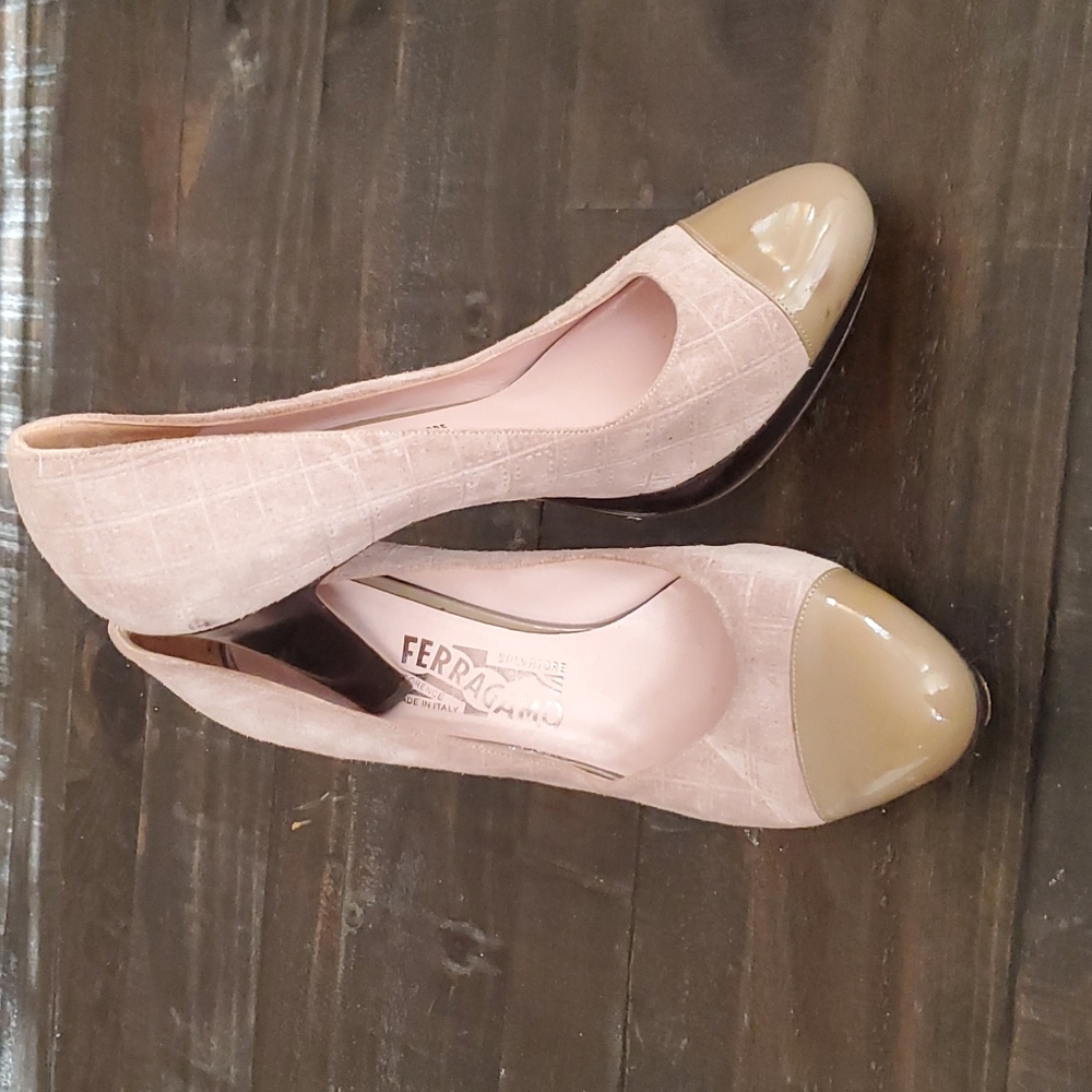 salvatore ferragamo women suade patten leather toe box size  7b
